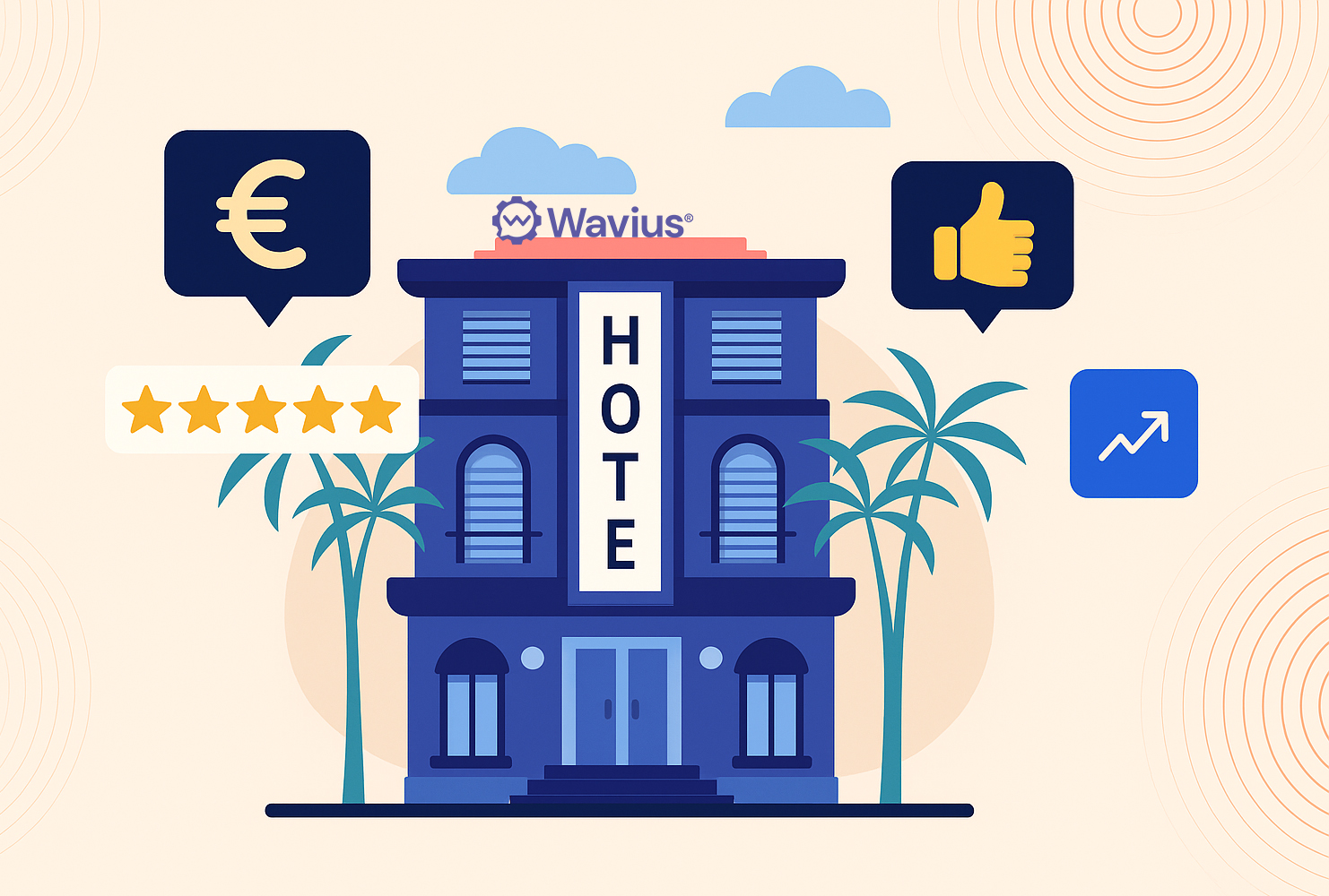 Wavius Hotel – WhatsApp-first boeken (illustratie)
